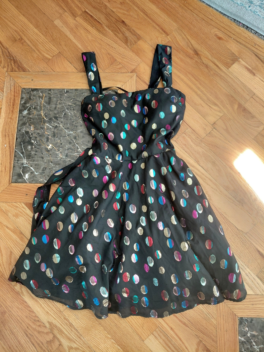 City Studio Size 5/6 Black Party Dress With Metallic Iridescent Polka Dots
